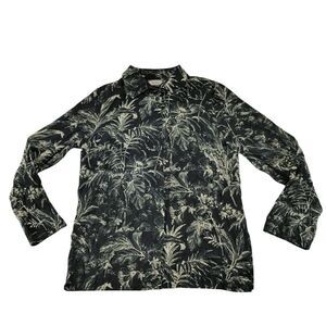 Saiph Elegant Black & Tan Tropical Print‎ Long Sleeve Button-Down Shirt Size M